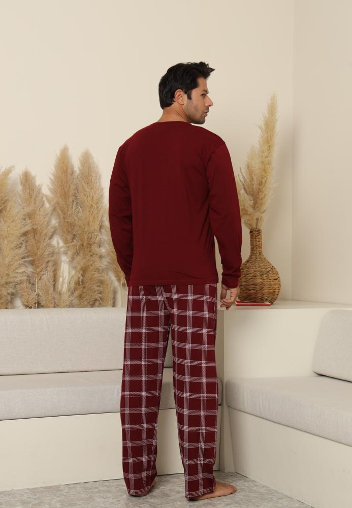 Pijama Barbati ,Maneca si Pantaloni Lungi,Culoare Rosu cu Alb,Engros